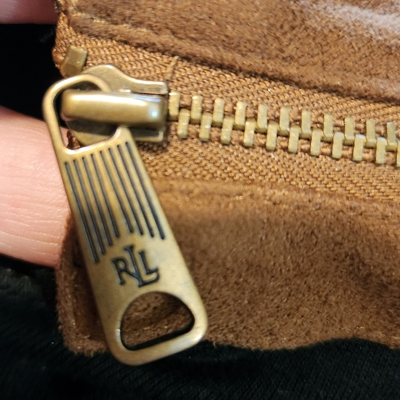 RALPH LAUREN BLACK COTTON TOP W/ CONTRAST ELBOW PATCHES AND SHOULDER ZIPPER XL - Picture 9 of 12